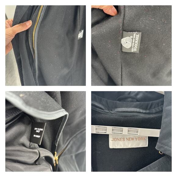 Jones New York Belted long Trench Coat charcoal Black wool removable liner Large - Picture 5 of 6